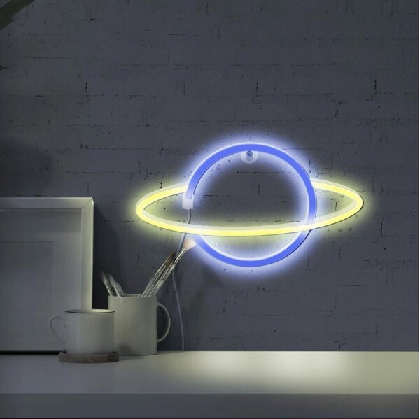 Decorațiune LED neon de perete PLANET LED/3W/3xAA albastru/galben