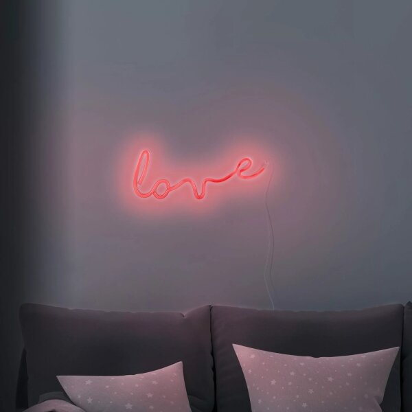 Decorațiune LED neon de perete LOVE LED/3W/3xAA roșu