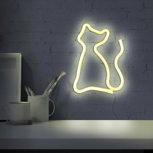 Decorațiune LED neon de perete CAT LED/3W/3xAA galben