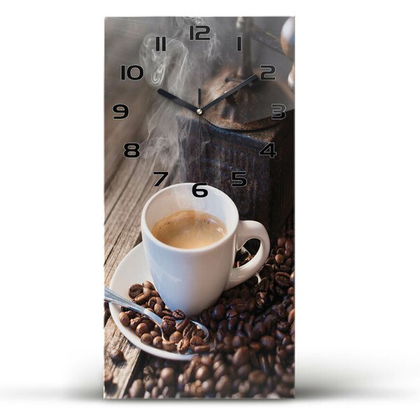 Ceas de sticlă pe perete vertical ceașcă de cafea
