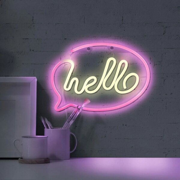 Decorațiune LED Neon perete HELLO 3W USB roz pr. 3xAA