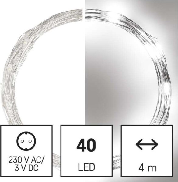 Ghirlandă LED pentru exterior, 40 LED / 9 m, IP44, alb rece