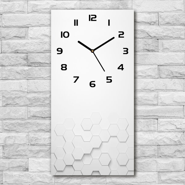 Ceas de sticlă pe perete vertical fundal hexagoane