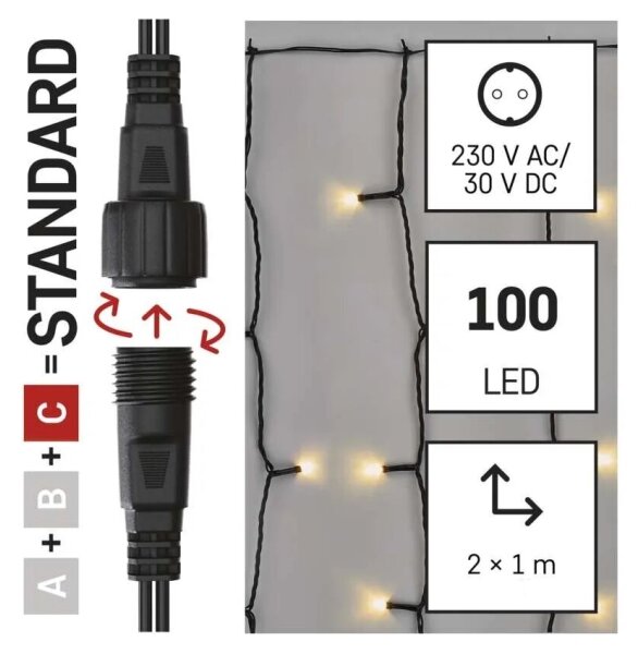 Ghirlandă LED pentru exterior, 100 LED, 2 m, IP44, alb cald