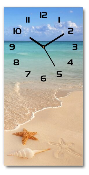 Ceas vertical de perete din sticlă Starfish pe plajă