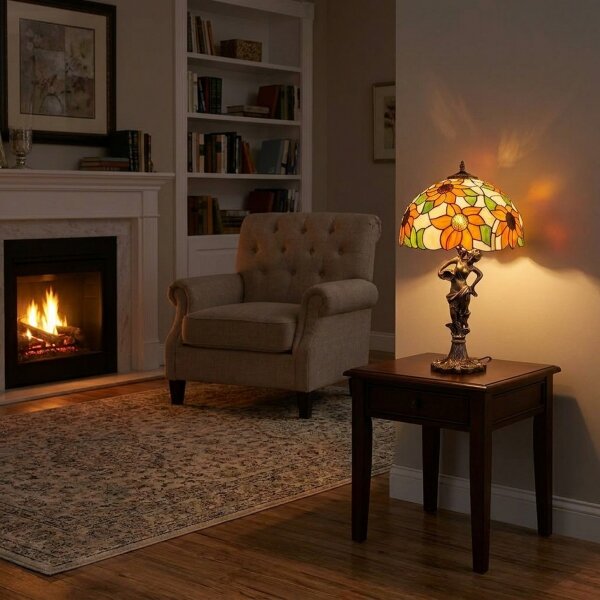 Brilagi - Lampă de masă Tiffany SUNFLOWER cu vitralii 1xE27/60W/230V