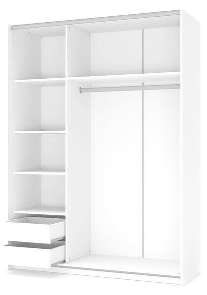 Dulap Cirveso 110, Alb lucios, Alb, 210x153x58cm, 126.7 kg, Uși dulap: Glisante, Numărul de rafturi: 5, Numărul de rafturi: 5