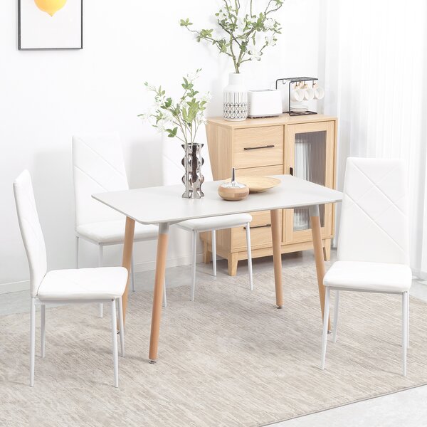Set 4 scaune bucatarie HOMCOM cu spatar inalt, scaune moderne din piele artificiala si otel, 41x50x97cm, alb | Aosom Romania