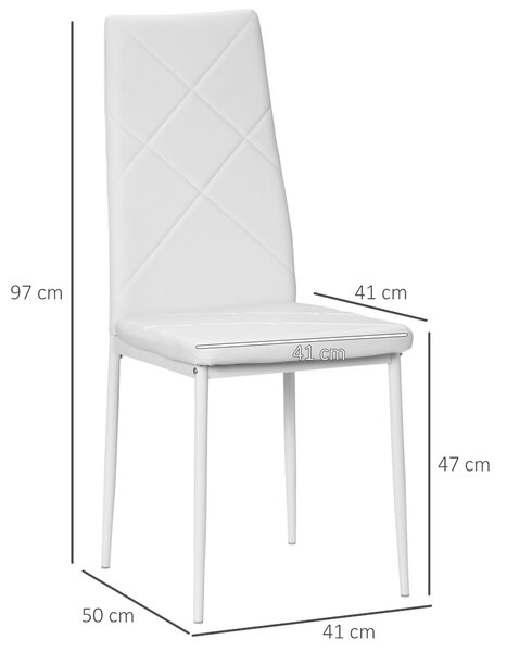 Set 4 scaune bucatarie HOMCOM cu spatar inalt, scaune moderne din piele artificiala si otel, 41x50x97cm, alb | Aosom Romania