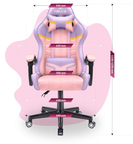 Scaun gaming pentru copii HC - 1004 roz și mov cu detalii galbene