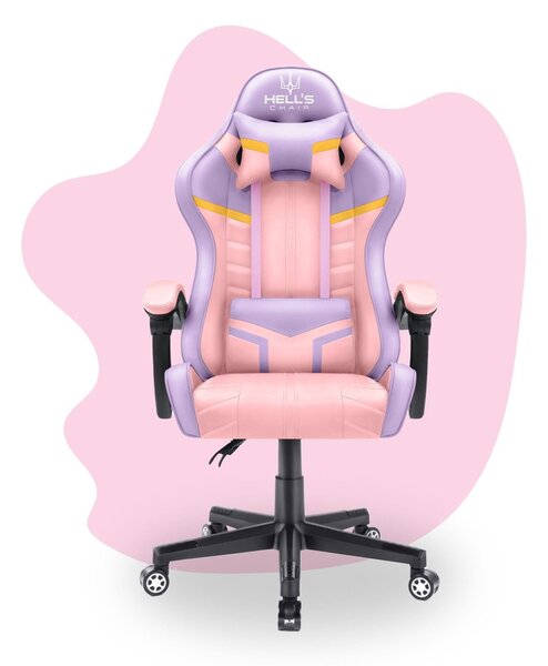 Scaun gaming pentru copii HC - 1004 roz și mov cu detalii galbene