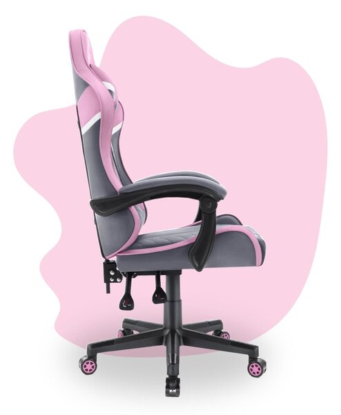Scaun gaming pentru copii HC - 1004 gri și roz cu detalii albe