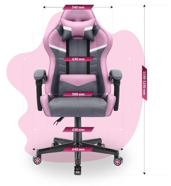 Scaun gaming pentru copii HC - 1004 gri și roz cu detalii albe