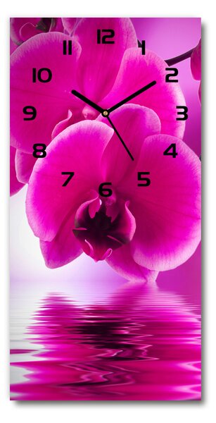Ceas vertical de perete din sticlă orhidee roz