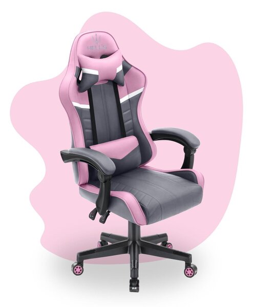 Scaun gaming pentru copii HC - 1004 gri și roz cu detalii albe