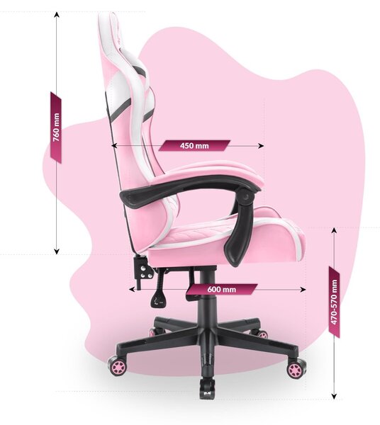Scaun gaming pentru copii HC - 1004 alb și roz