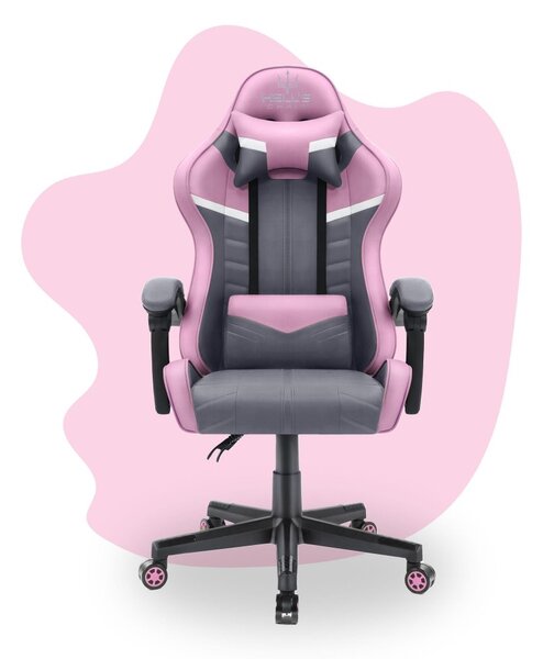 Scaun gaming pentru copii HC - 1004 gri și roz cu detalii albe