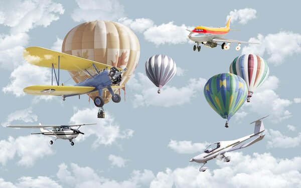 Fototapete Copii, Avioane si baloane cu aer cald Art.030034