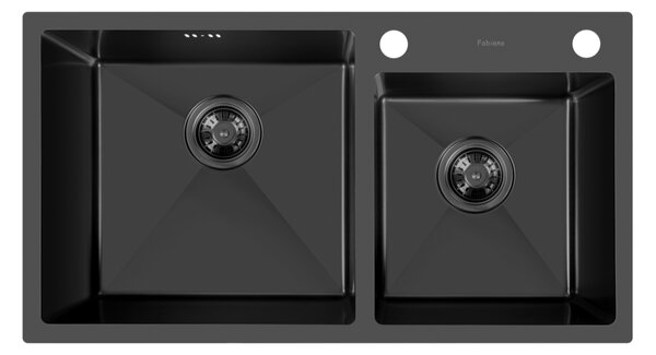 Chiuvetă Nano PVD Black 78 x 43 / 18 cm + baterie + dozator Black / Chiuveta pe dreapta