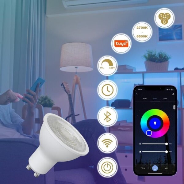 Bec LED RGBW dimabil GU10/4,5W/230V 2700-6500K Wi-Fi Tuya