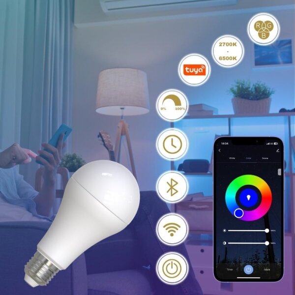 Bec LED RGBW dimabil A60 E27/15W/230V 2700-6500K Wi-Fi Tuya