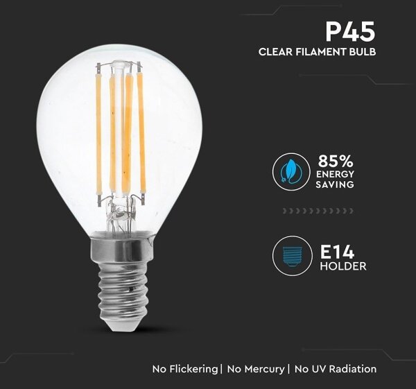 Bec LED FILAMENT P45 E14/6W/230V 2700K