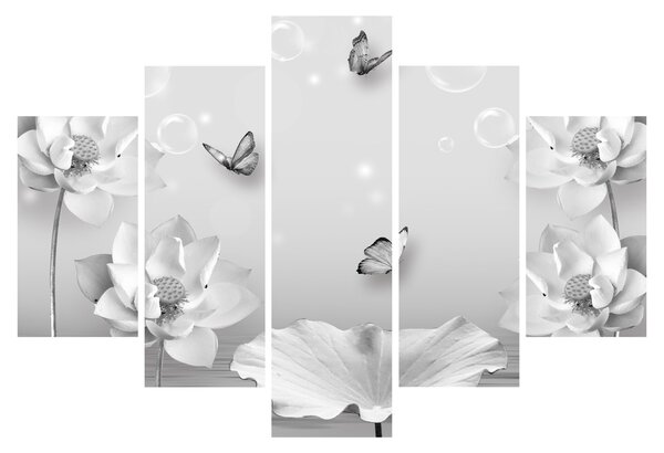 Tablou - Design flori și fluturi (150x105 cm)