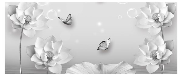 Tablou - Design flori și fluturi (120x50 cm)