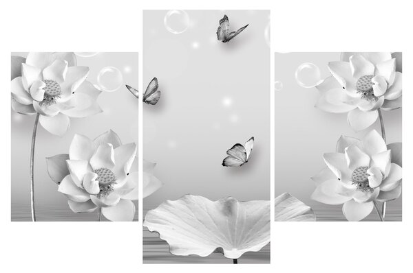 Tablou - Design flori și fluturi (90x60 cm)