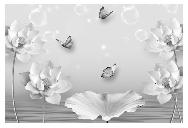 Tablou - Design flori și fluturi (90x60 cm)
