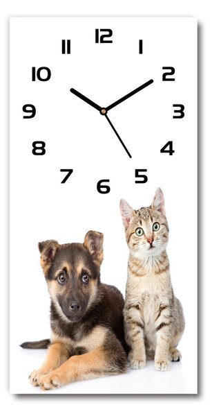 Ceas de sticlă pe perete vertical Câine și pisică