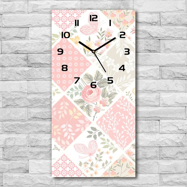 Ceas vertical de perete din sticlă model floral
