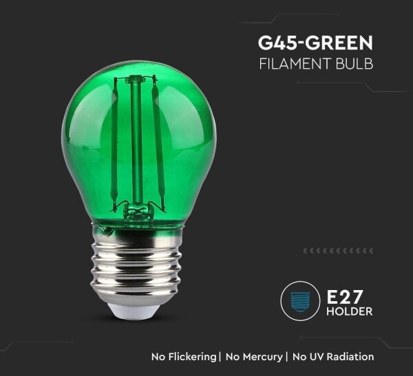 Bec LED FILAMENT G45 E27/2W/230V verde