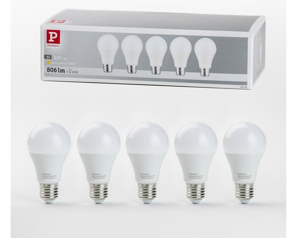 SET 5x bec LED Paulmann 28780 A60 E27/9W/230V 2700K