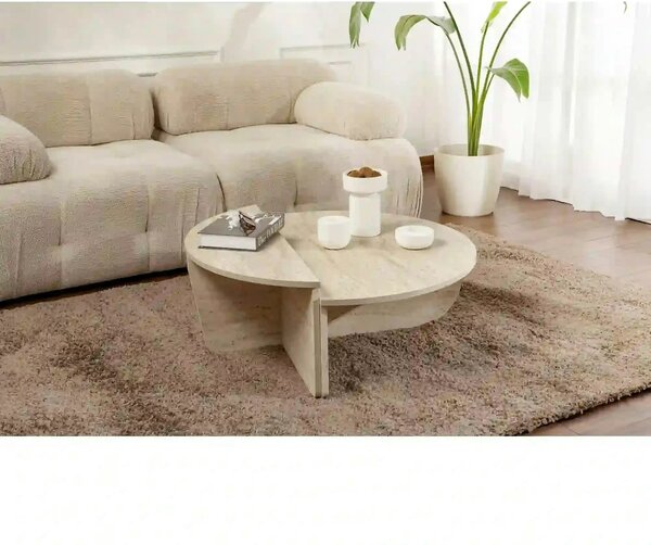 Set 2 masute ORION, bej cu efect de piatra travertin, PAL melaminat