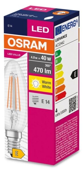 Bec LED Osram FILAMENT B40 E14/4W/230V 2700K