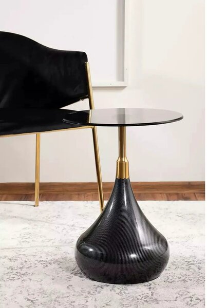 Masuta TAURUS, negru/auriu, sticla/metal, 40x40x54 cm