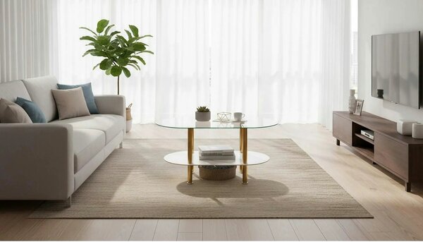 Masuta DUCAT, transparent/auriu, sticla/otel, 100x50x51 cm