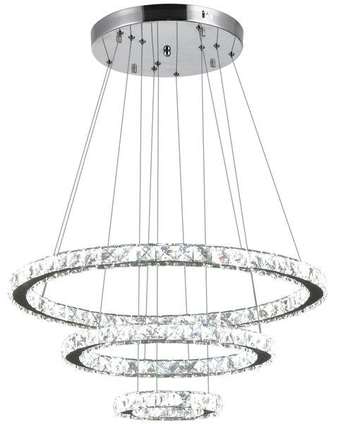 HOMCOM Candelabru de Cristal cu Suspendare cu 3 Inele Reglabile, Lustra cu Lumini tip LED, Plafoniera De Cristal Ф60x110cm | AOSOM RO