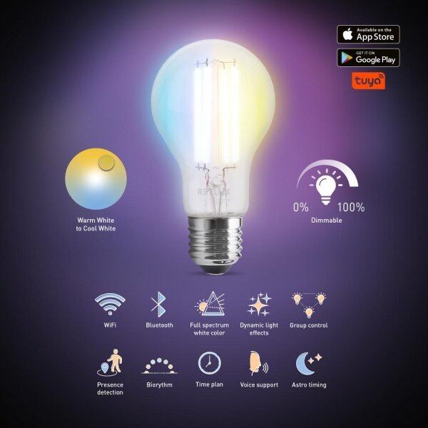 Bec LED dimabil FILAMENT Retlux A60 E27/7W/230V 2700-6500K Wi-Fi Tuya