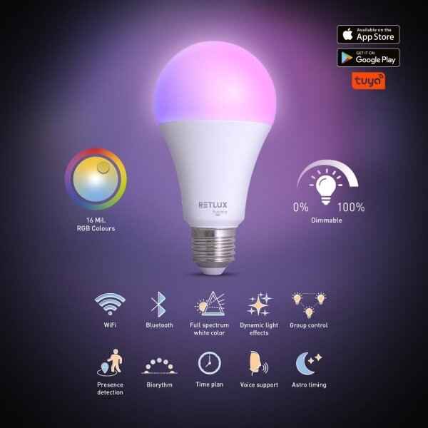 Bec LED RGBW dimabil Retlux A70 E27/14W/230V 2700-6500K Wi-Fi Tuya