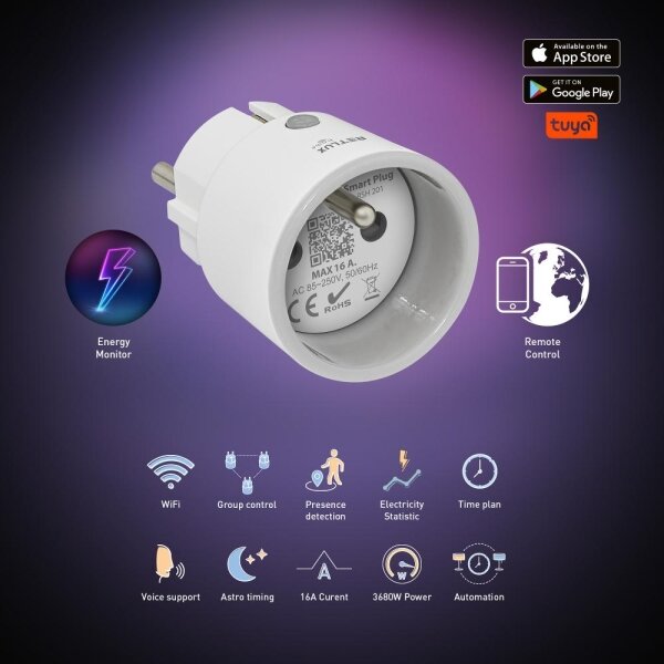 Priză inteligentă Retlux 3680W/230V/tip E/16A Wi-Fi Tuya
