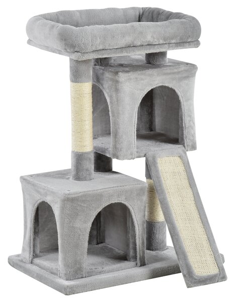 Ansamblu pentru pisici cu stalpi din sisal, pat si 2 case cu tapiterie de plus, 59x39x83cm, gri PawHut | Aosom RO