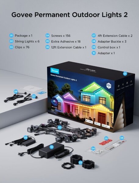 Govee - Șir de spoturi LED RGBIC, 30 m, Wi-Fi, Matter, IP67