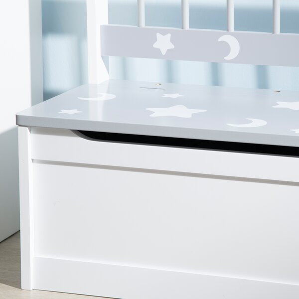 ZONEKIZ Cufar jucarii moderna 2 in 1, scaun pentru copii lada depozitare jucarii, MDF si lemn de pin, 60x30x50 cm, alb si gri | Aosom Romania