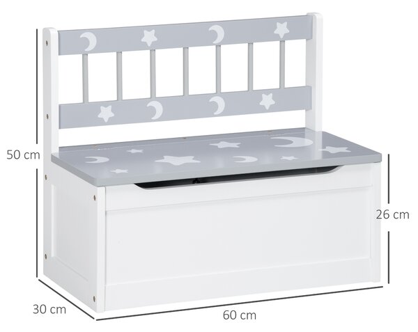 ZONEKIZ Cufar jucarii moderna 2 in 1, scaun pentru copii lada depozitare jucarii, MDF si lemn de pin, 60x30x50 cm, alb si gri | Aosom Romania