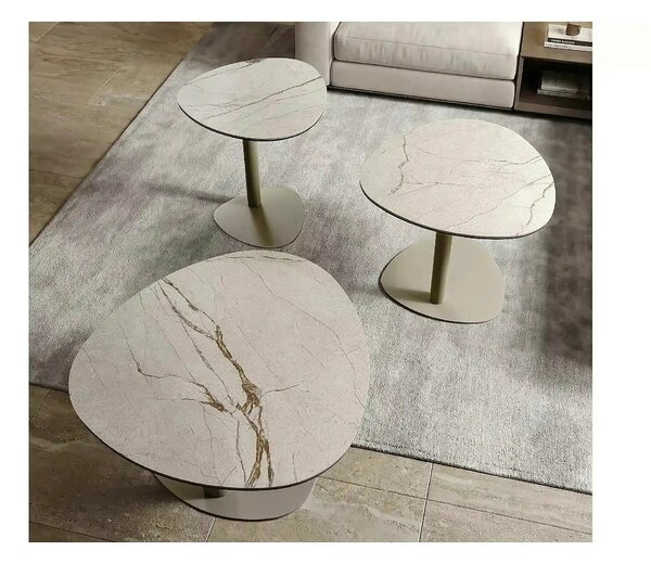 Măsuță cafea CIAO C, bej mat/cașmir, sticlă securizată/ceramică/metal