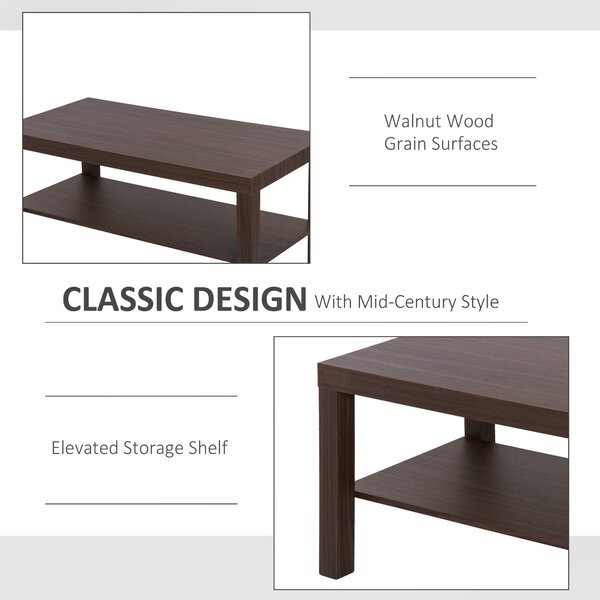 HOMCOM Masă de Cafea din Lemn Stil Castanie, Mobilier Living Modern, 90x45x40.5cm | Aosom Romania