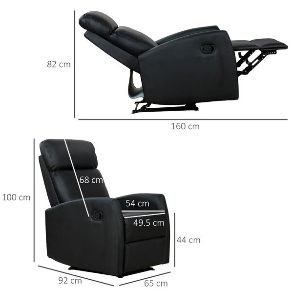 HOMCOM Fotoliu Relax Rabatabil Ergonomic Piele Sintetica 65 × 92 × 100cm, Negru | Aosom Romania