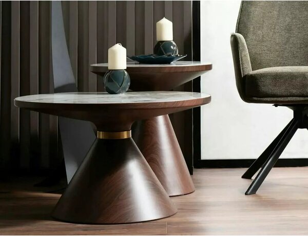 Masuta NAPA A, alb/nuc/auriu, ceramica/metal, 70x70x43 cm